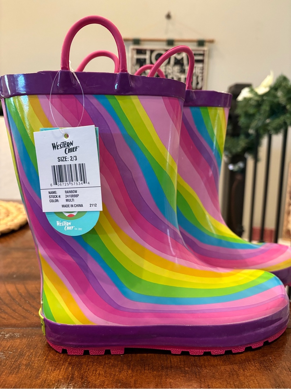 Western Chief Multi-Color Rainbow Stripe Kids' Boots Size 2/3  NWT